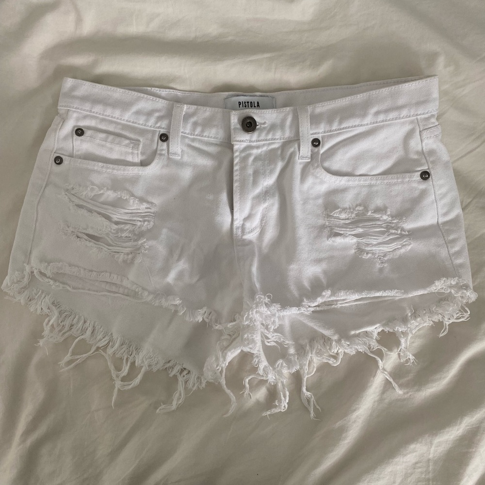 White pistola shorts